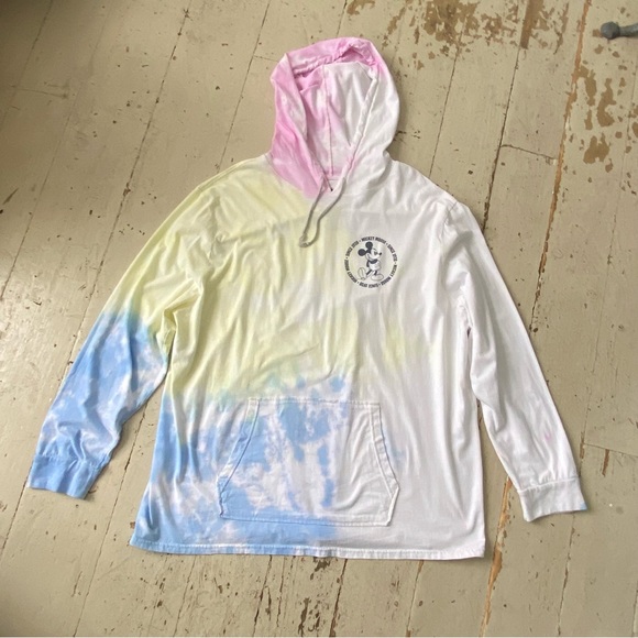 Disney Parks Micky Mouse Hooded Tie Dyed Top Cotton Pullover Sweatshirt - Picture 4 of 7